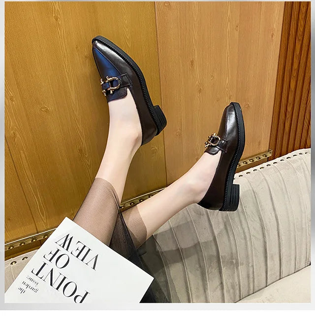 New Women Pointed Toe Leather Casual Shoes British Style Dress Shoes Fashion Cool Slip-on Loafers