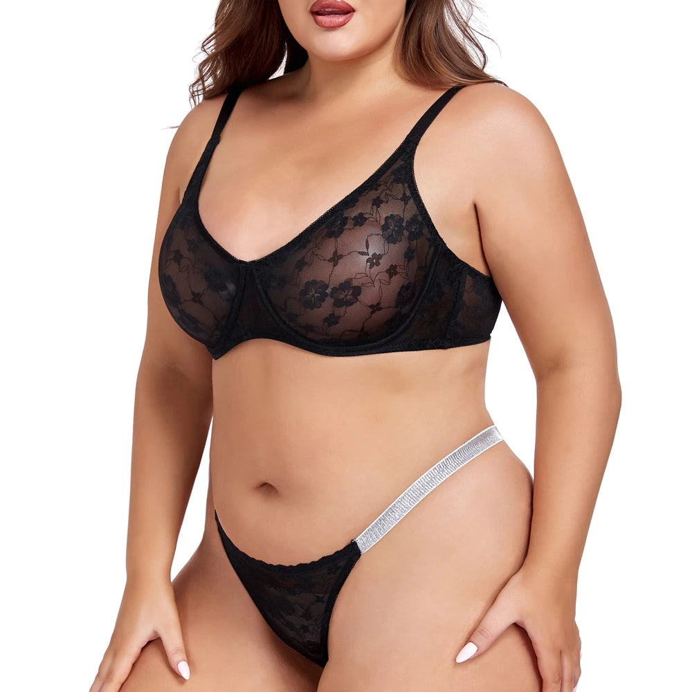 Sexy Lingerie Female Bra & Briefs Sets Seamless Bras For Women's Lace Thong Underwear Plus Size Brassiere