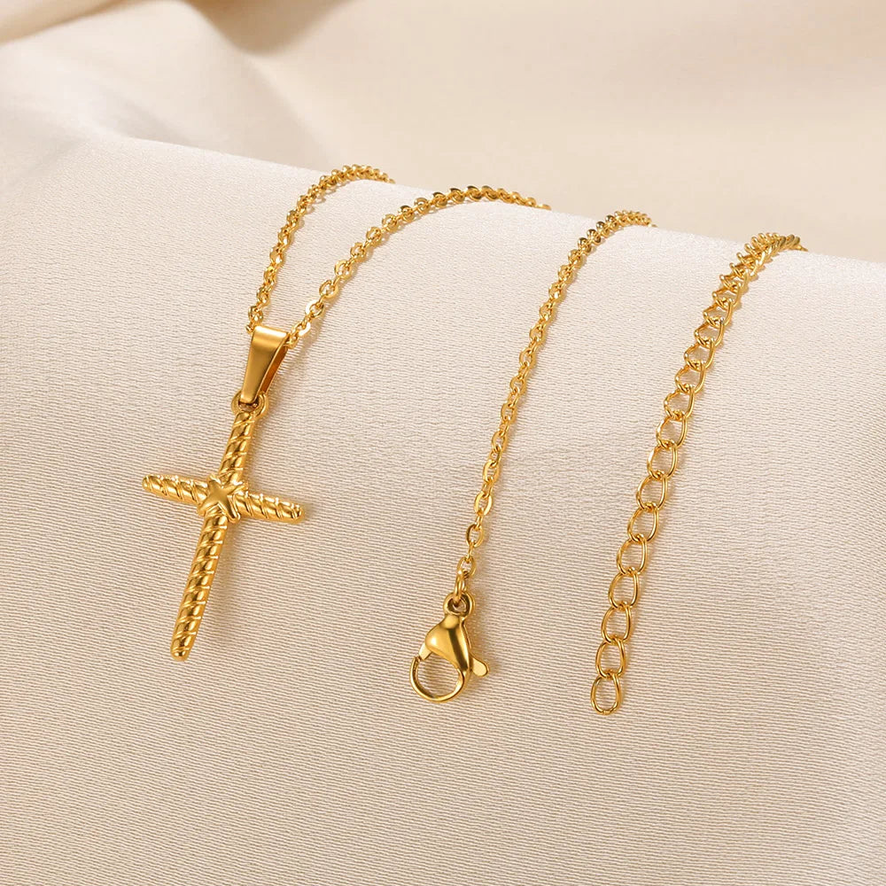 Cross Necklace For Women Classic Cross Collar Gold Color Egyptian Nile Ankh Choker Stainless Steel Chain Aesthetic Jewelry Gift