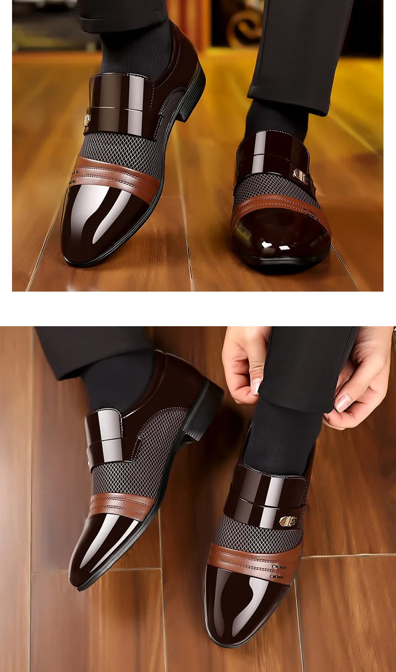 Men's Dress Shoes Pointed Toe Oxfords Classic Business Men Leather Shoes Slip on Wedding Casual Shoes Office Comfortable Loafers