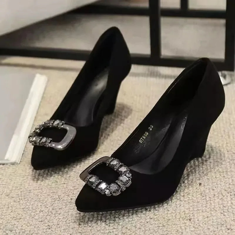 Women Shoes Fashion Wedges Platform Shoe Luxury Diamond Banquet Party Dress Shoes Pointe Shallow Mouth Single Shoe Zapatos Mujer