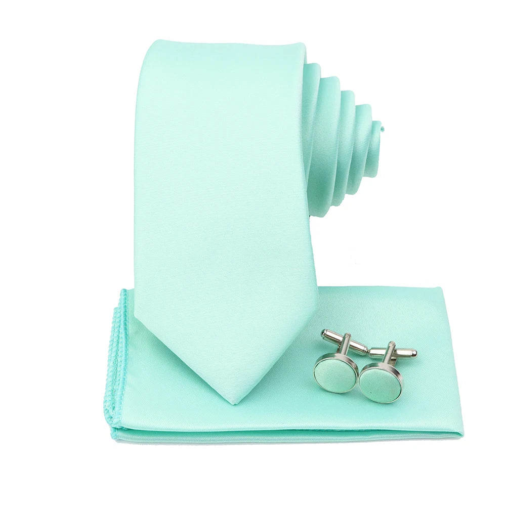 Men's Colorful Polyester Necktie Bowtie Cufflink Brooch Set Sage Green Pink Ties Business Wedding Party Shirt Accessories Gift
