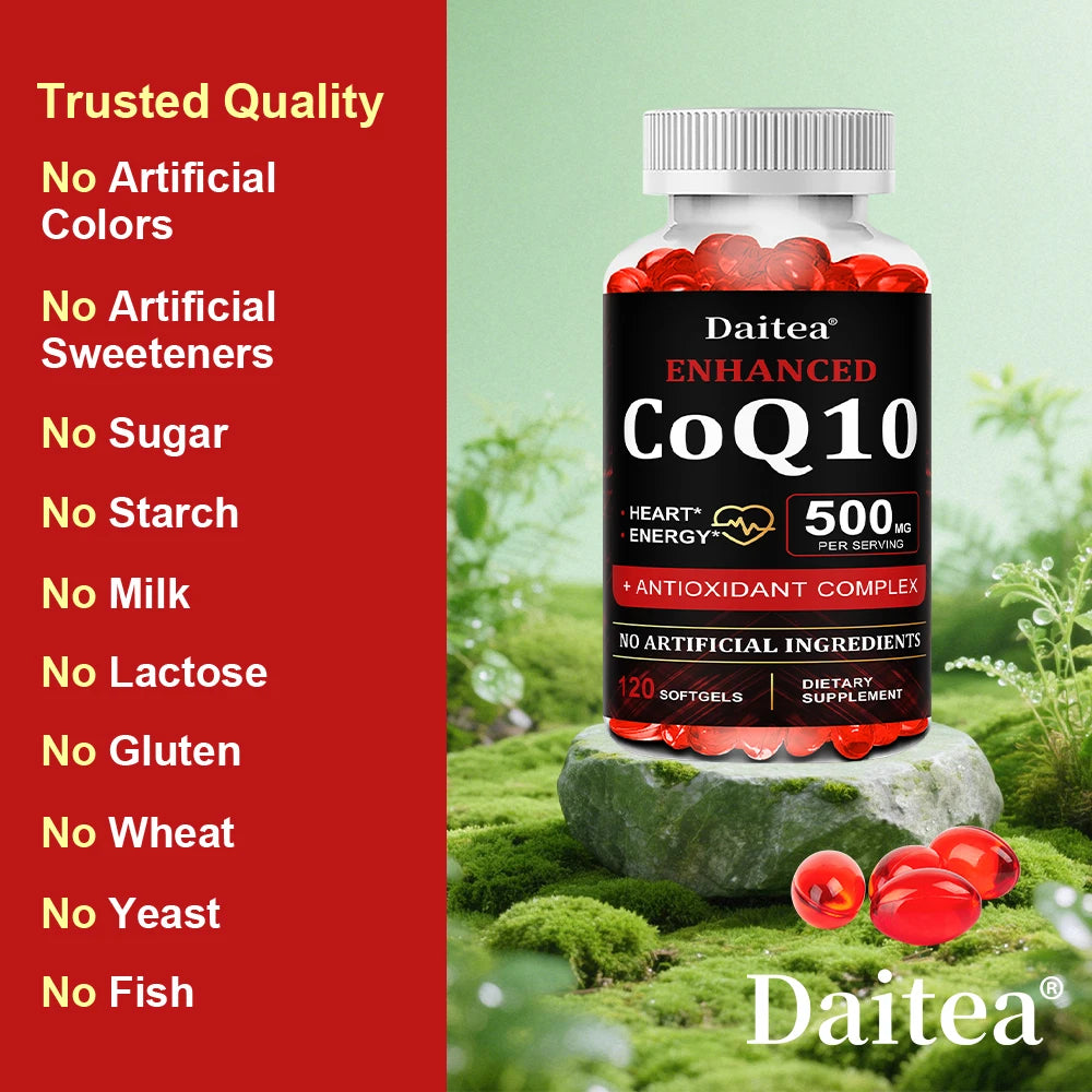 High Absorption CoQ10 500MG - for Heart Health&Energy Production - Enhanced CoQ10 Nutritional Supplements with Coenzyme Q10