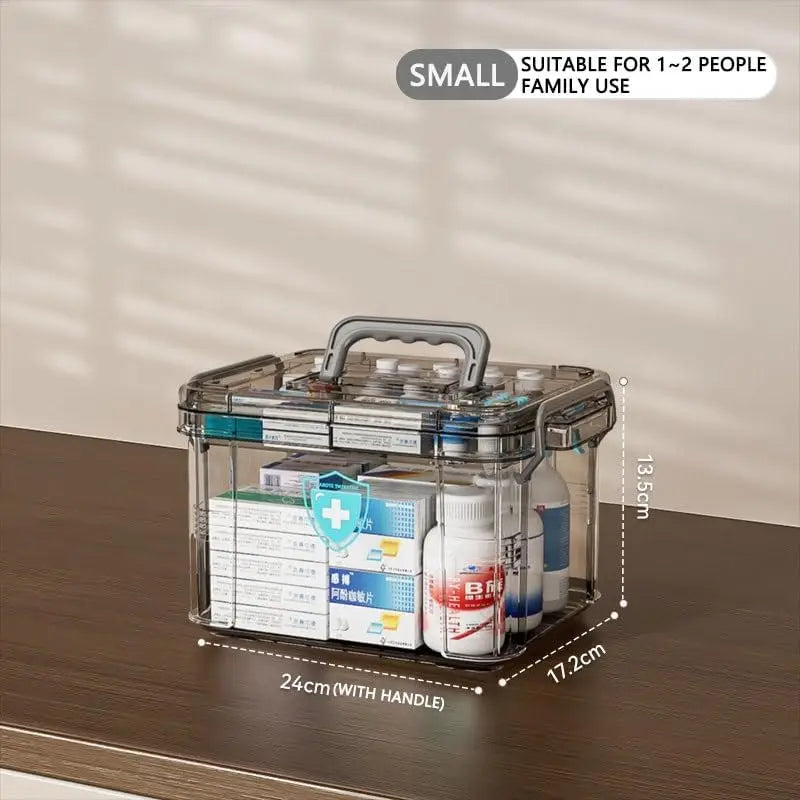Clear Medicine Organizer Storage Box with Tray, Plastic First Aid Box Empty, Thickened Medicine Container Chest, Medicine Caddy