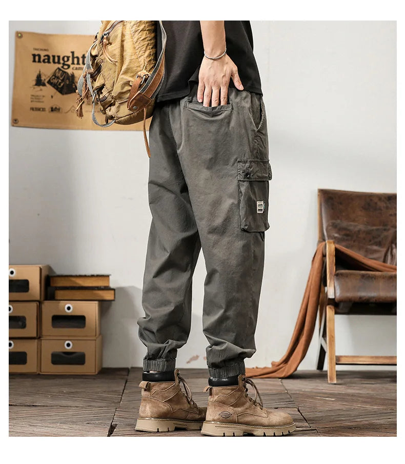 Man's Cargo Pants High Waist Casual Ninth Pants Fashion Slim High Street Straight Workwear Trousers Trend Streetwear Binding leg