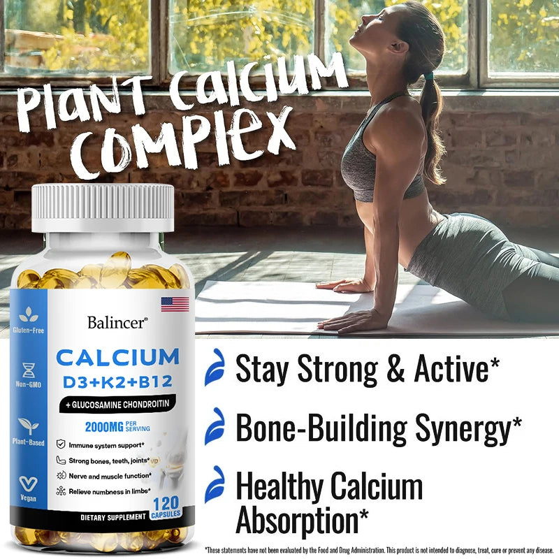 Calcium Vitamin D3 with B12, K2 - Supports Bones, Teeth, Heart and Immune System Function,Immune System Health