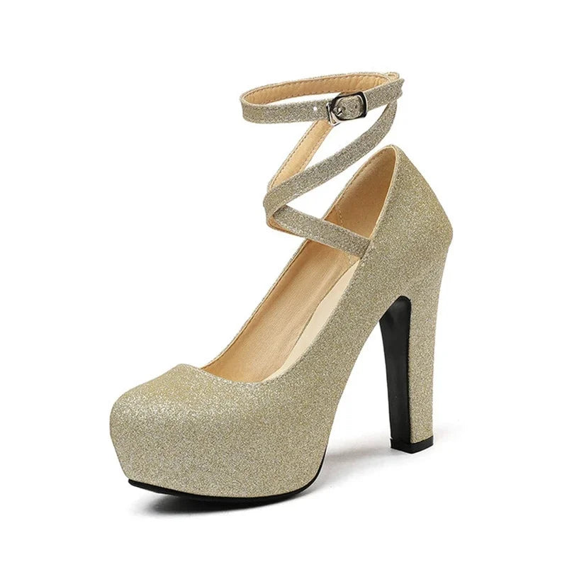 Women Shoes Sexy Fashion Round Toe High Heels  Ankle Strap Dress Dance Party Wedding Bride Platform Shoes Big Size 49 50 33-43