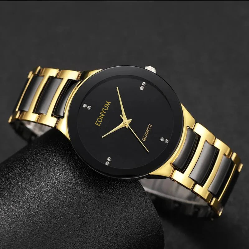 Classic Fashion Men's WristWatches, Trendy Stainless Steel Luxury Exquisite Clock Golden Black Quartz Watch Hot Sale Relojes