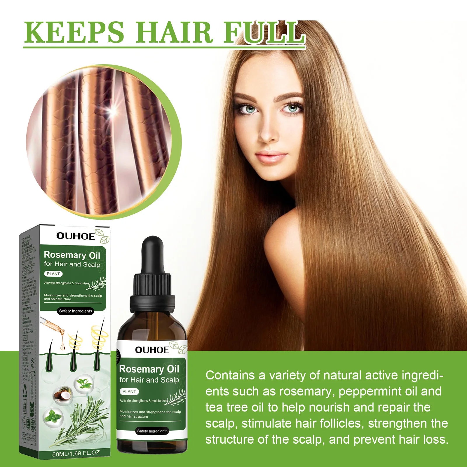 Rosemary Hair Growth Oil for Men & Women Mint Nourishing Hair Strengthening Treatment Anti-Hair Loss Regrowth for Healthy Roots