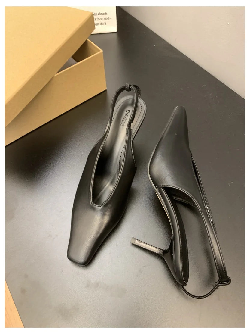 2026 New Spring Women Sandals Fashion Thin High Heels Pumps Square Toe Shallow Women's Shoes For Party Dress Mules Zapatos Mujer