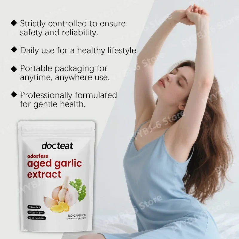 Odorless Aged Garlic Extract Capsules Antioxidant Support Energy & Immune Health Daily Dietary Supplement for Adults180 Capsules