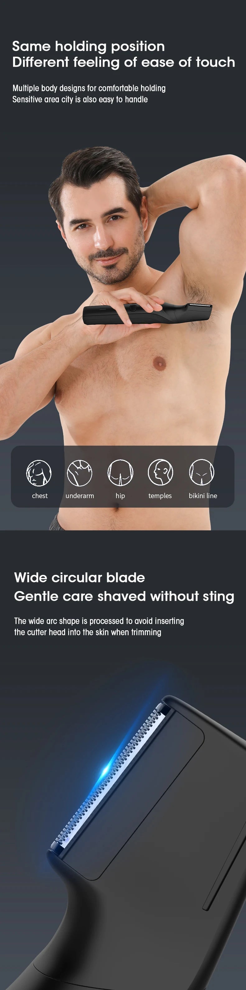 RESUXI T3 Men's 3 in 1 Multifunctional Electric Body Hair Trimmer Full Body Washable Shaver Portable Pubic Hair Clipper Razor