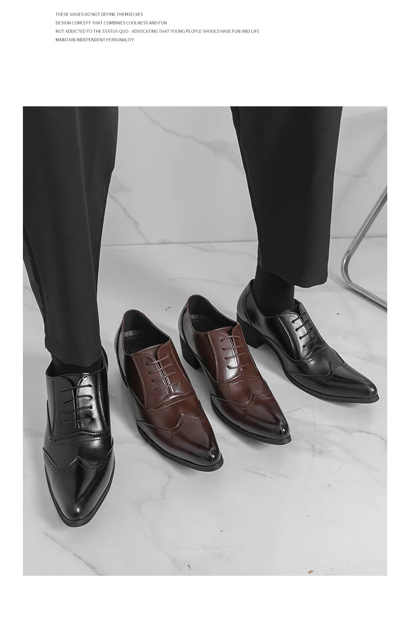 Men's High Heel Business Leather Shoes Mens Pointed Toe Dress Office Flats Men Fashion Wedding Party Oxfords Plus Size 38-46