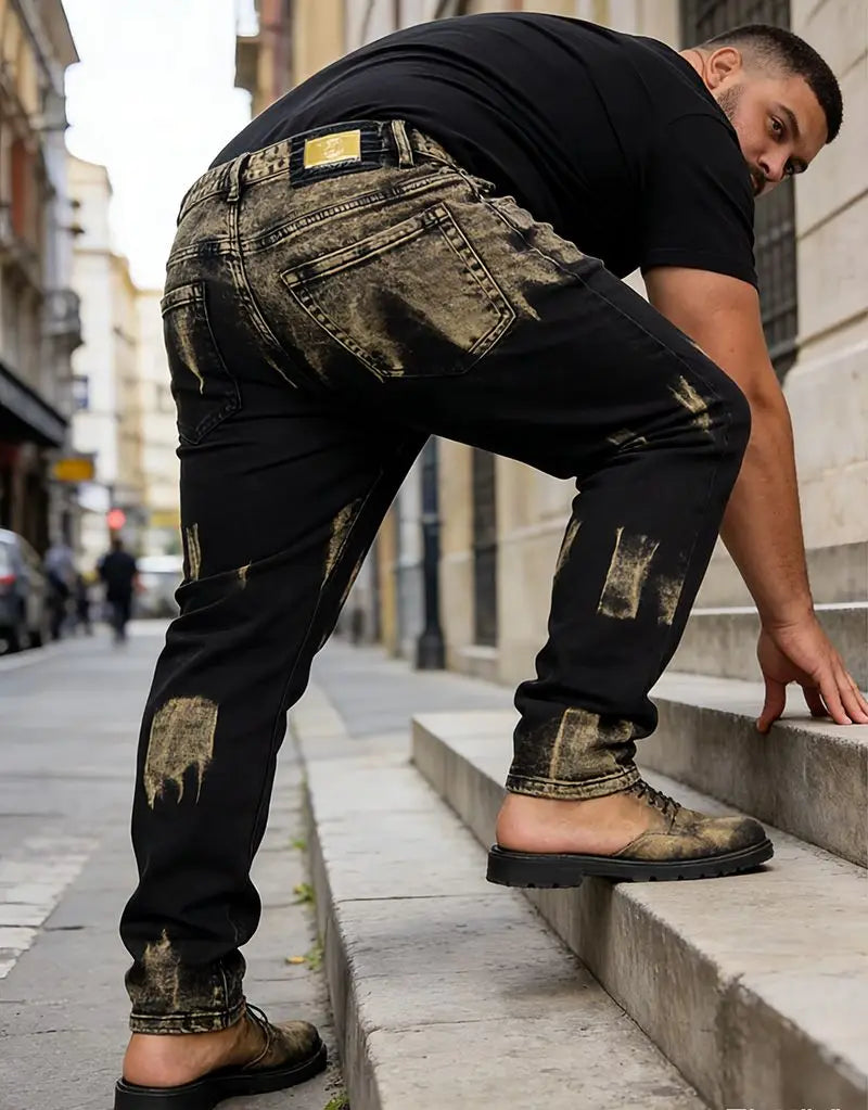 European and American men's jeans for spring and autumn fashion, casual high street, gradient color, retro straight leg pants