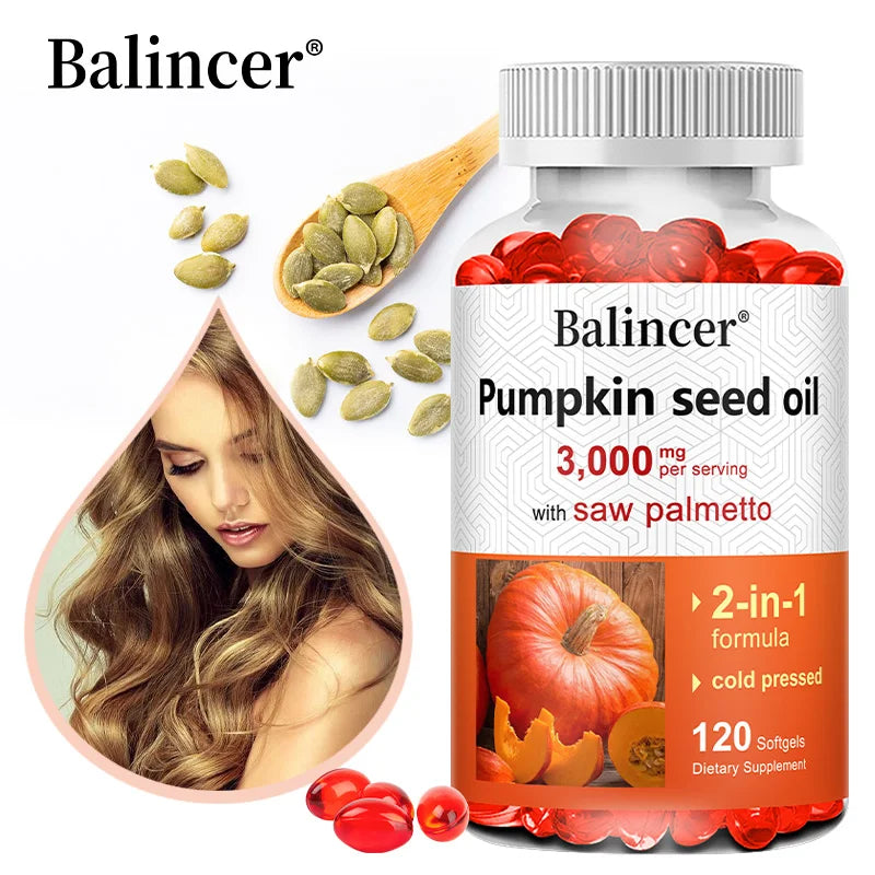 Pumpkin Seed Oil 3000mg with Saw Palmetto, Men’s Prostate, Urinary, Bladder & Hair Growth Support, Anti-Hair Loss, Non-GMO