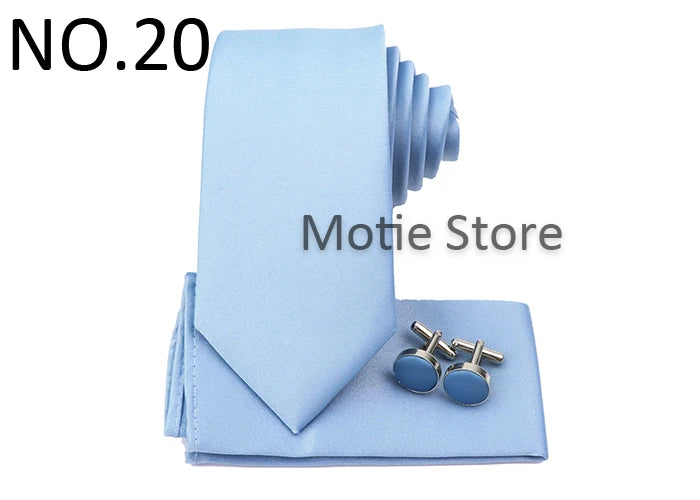 Men's Colorful Polyester Necktie Bowtie Cufflink Brooch Set Sage Green Pink Ties Business Wedding Party Shirt Accessories Gift