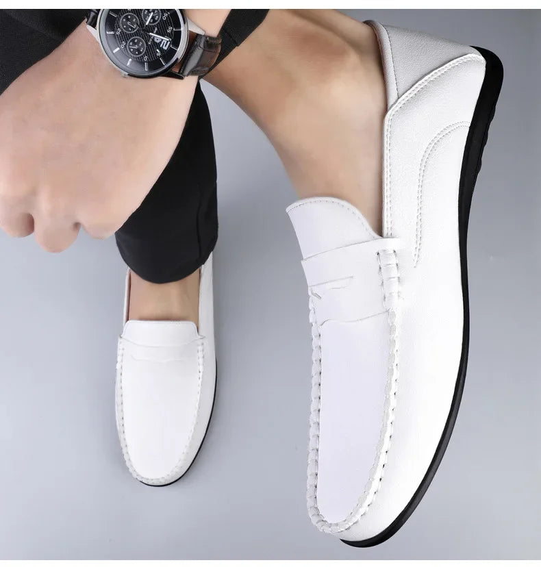 Summer new men's casual leather shoes spot 2024 cross-border large size trend fashion soft bean shoes low-top men's shoes