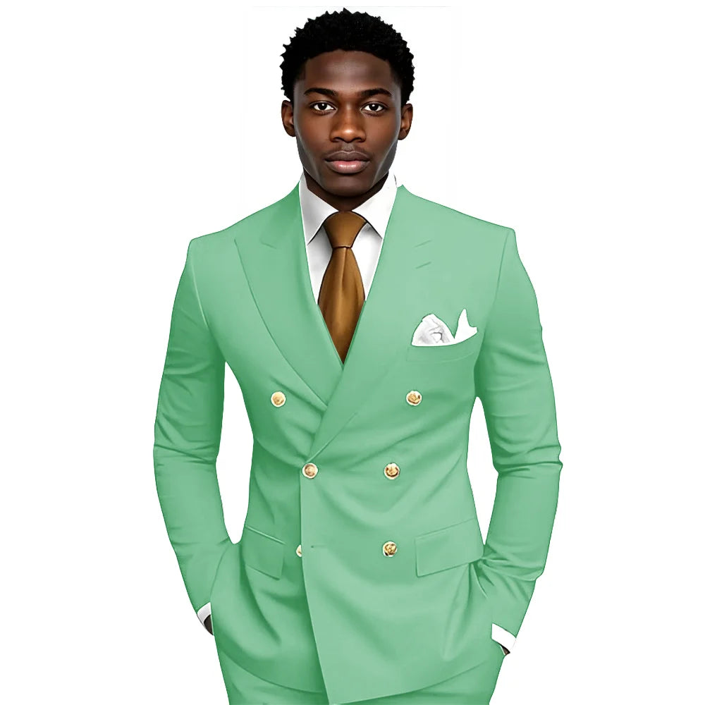 Business Men's Suit 2-piece Double-breasted Blazer Pants Wedding Groom's Tuxedo Gentleman's Evening Dress Tailor-made Mens Suits