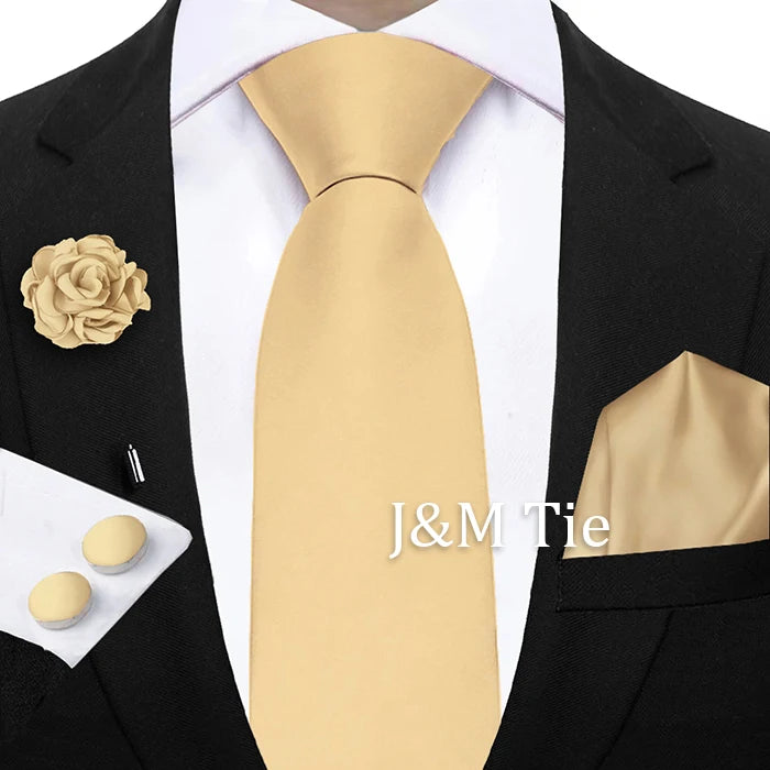 Mens Ties Solid NeckTie Pocket Square Brooch Set Men's Wedding Pink Blue Purple Tie Suit Accessories Fit Group Holiday Party