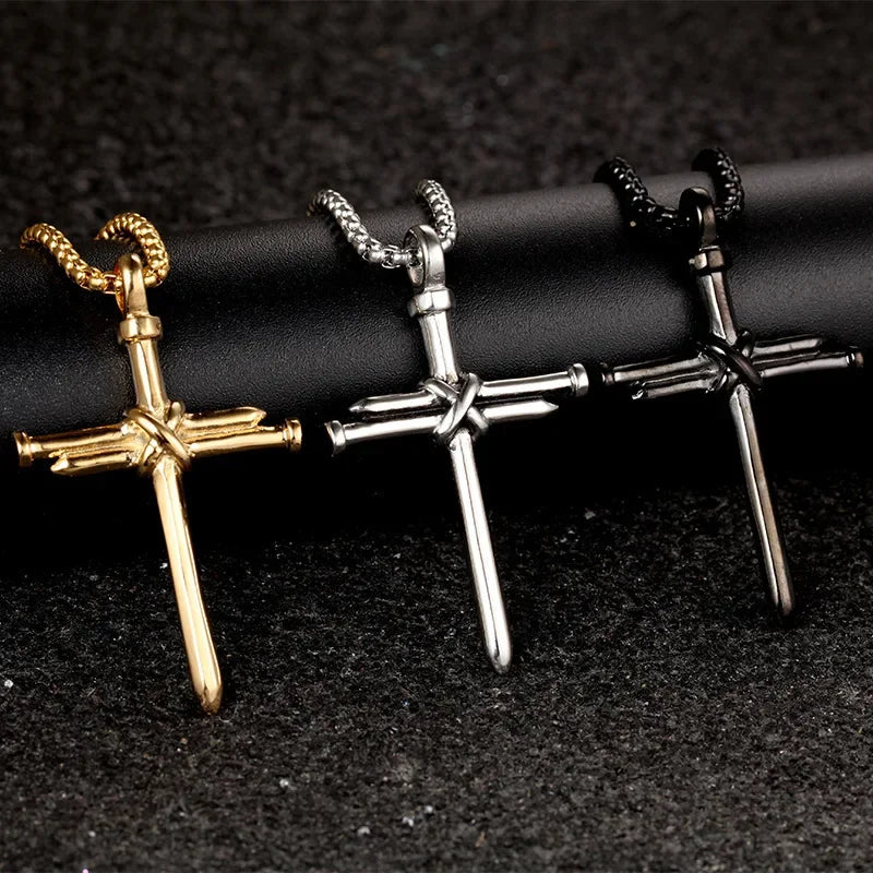 Retro Nail Cross Necklace for Women Men Vintage Cross Pendant Clavicle Chain DIY Jewelry Accessories Gift Gothic Decor