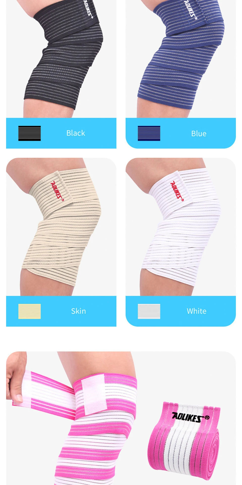 AOLIKES 1PC 40-180CM Elastic Bandage Compression Knee Support Sports Strap Knee Protector Bands Ankle Leg Elbow Wrist Calf Brace