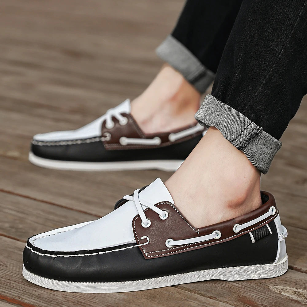 Men's Trendy Apron Toe Loafer Shoes, Slip On Comfy Non Slip For Outdoor Walking Traveling, Spring And Summer