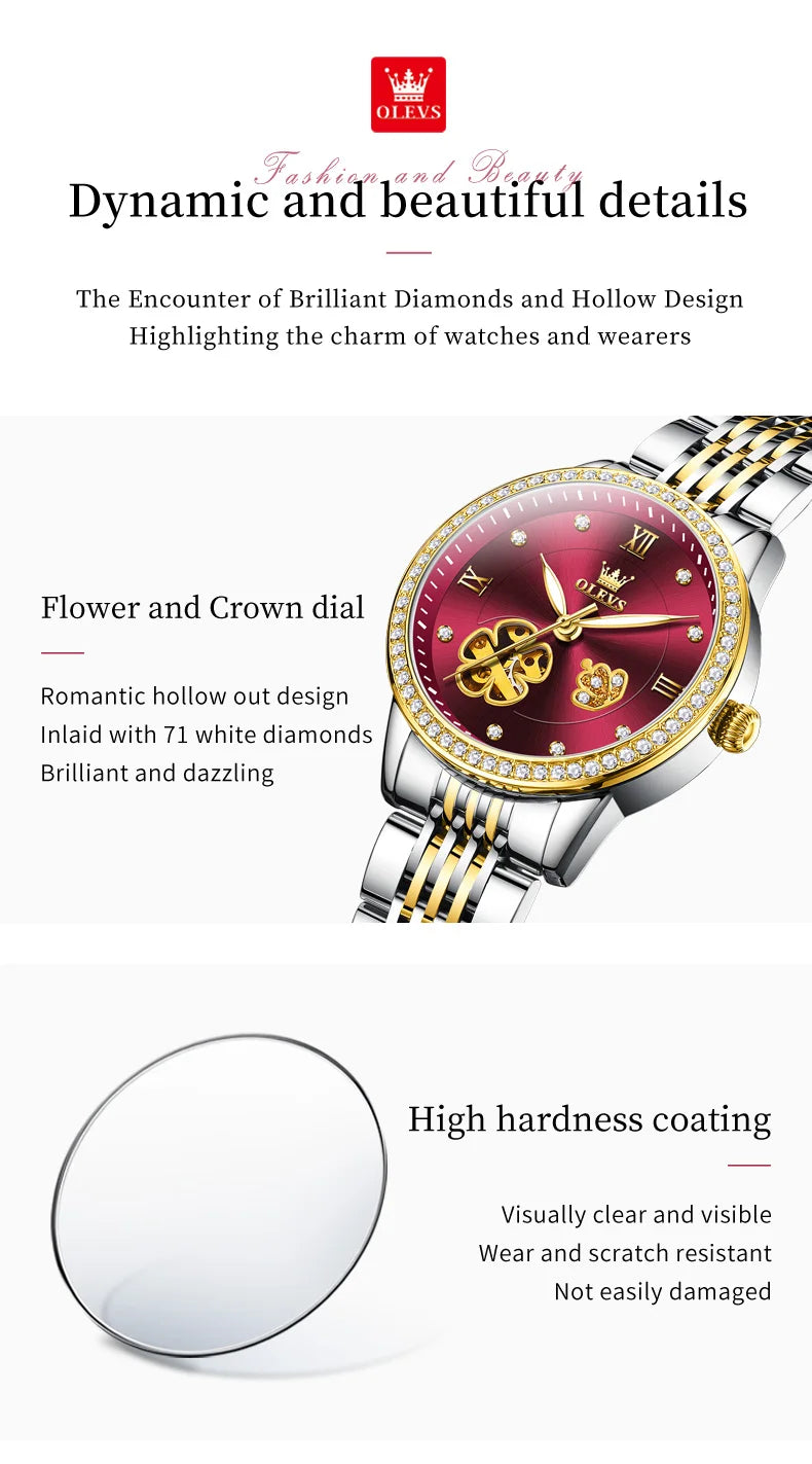 OLEVS 6706 Mechanical Watch for Women Luxury Waterproof Fashion Elegant Diamond  Automatic Ladies Watches