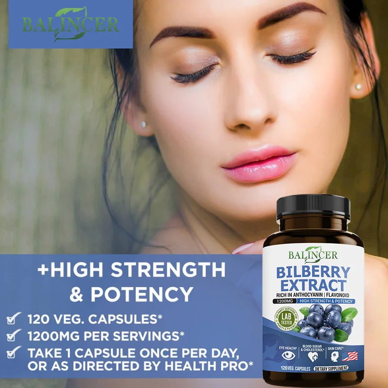 Bilberry Extract Supplements - Rich in Antioxidants, Promote Vision Health and Protect Eyes, Promote Brain Health