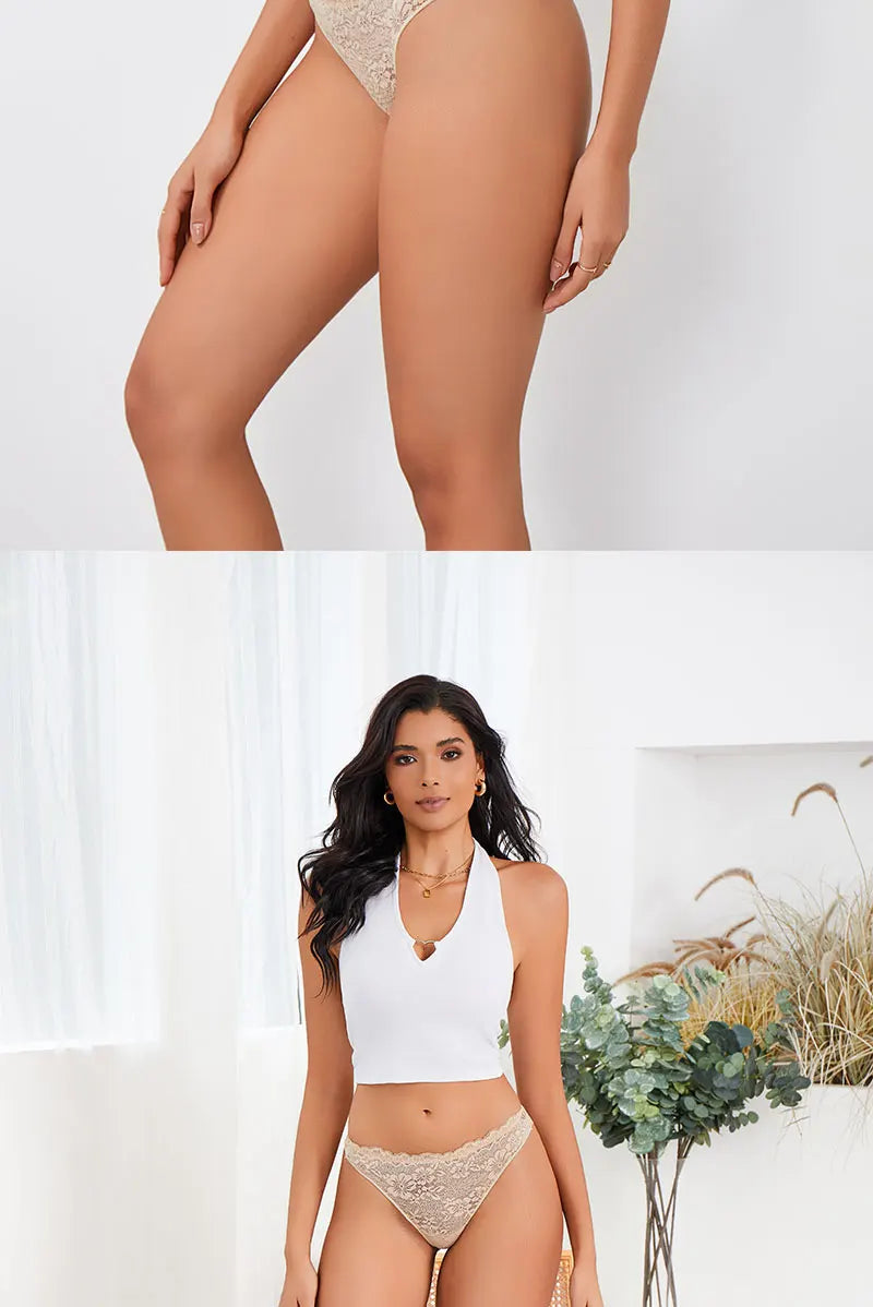 FINETOO 6Pcs/Set Perspective Lace Panties Hollow Out Low-waist Underwear Thongs Female Underpants Breathable Lingerie Intimates