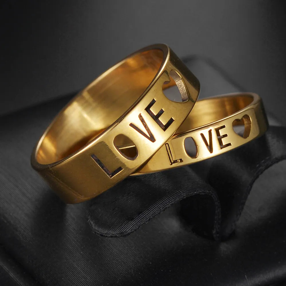 Couple Rings - Women Exquisite Rhinestones Zirconia Rings Set Simple Stainless Steel Men Ring Fashion Jewelry For Lover Gifts