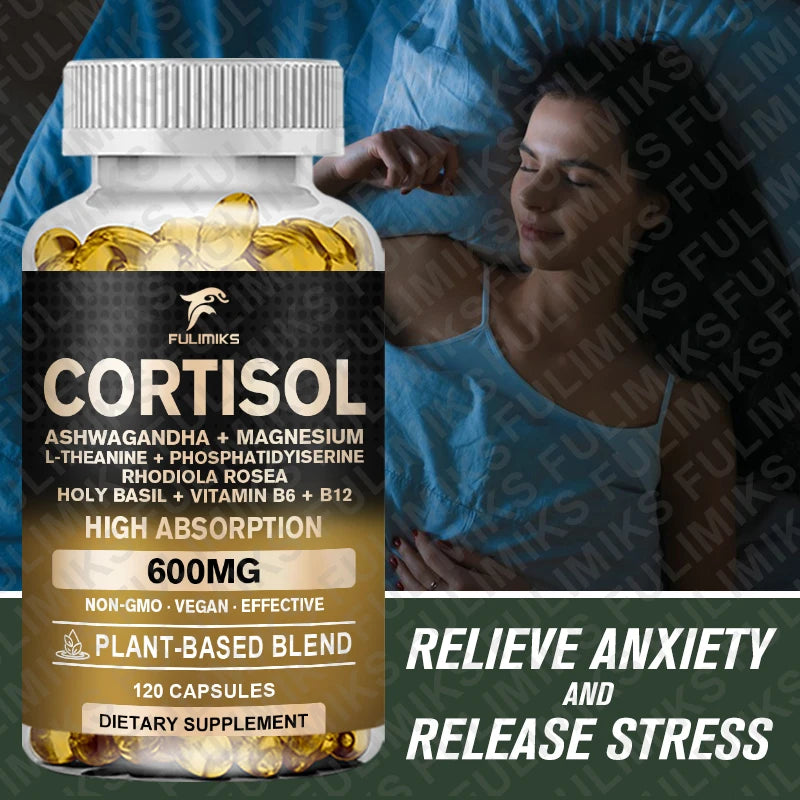 Cortisol Supplement, Hormone Balance, Magnesium, Ashwagandha, Rhodiola, L-Theanine, Vitamin B6 & B12, Mood, Focus, Sleep Support