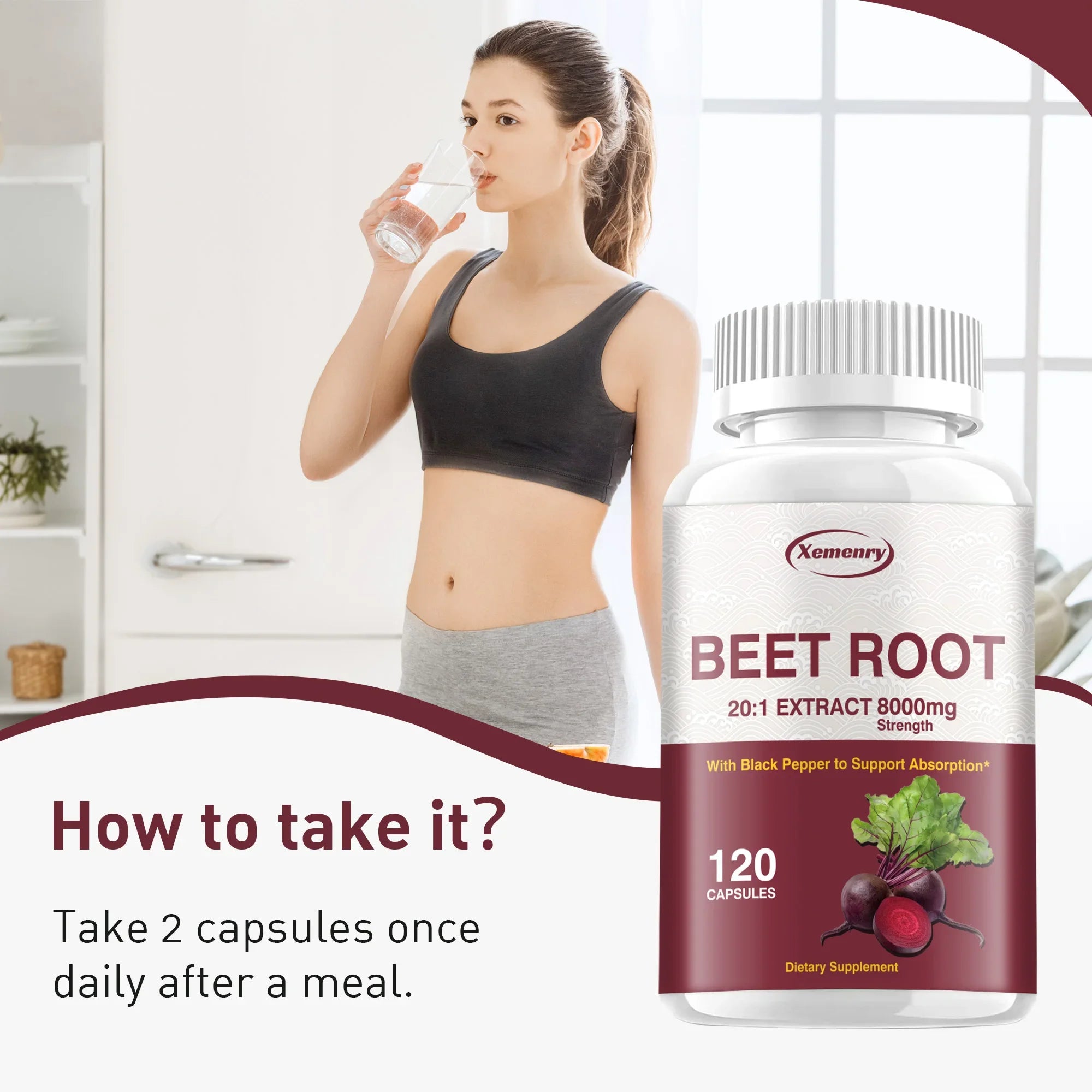 Beet Root Capsules - Supports Healthy Blood Pressure Levels, Promotes Circulation, and Enhances Absorption - 120 Capsules