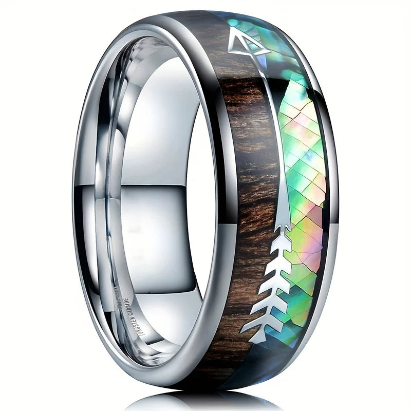 8mm Trendy Stainless Steel Rings For Men Jewelry Party Gift Fashion Black Carbon Fiber Golden Heart Rate Line Men Rings