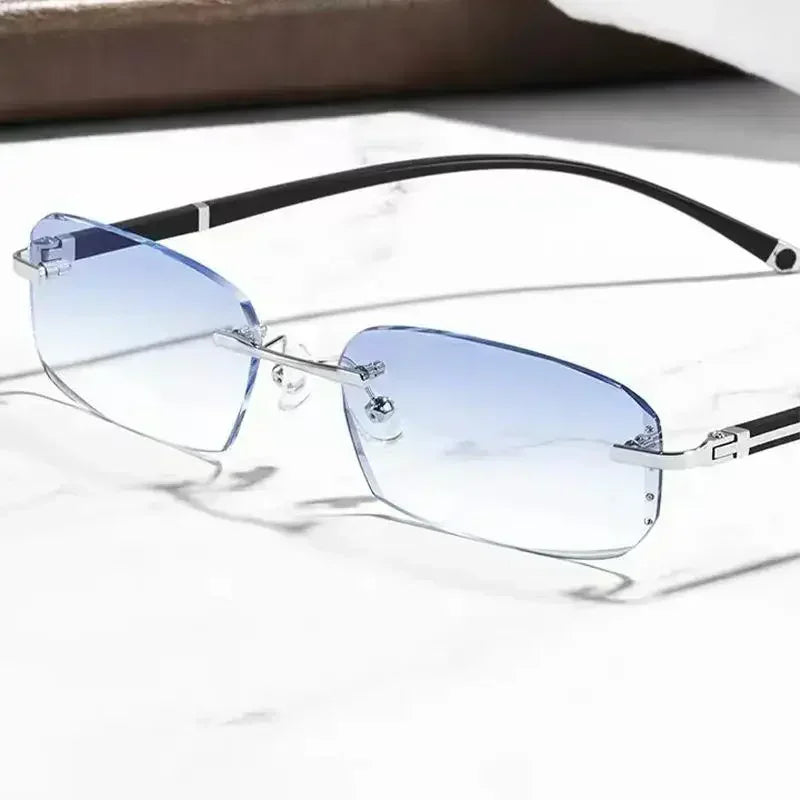 Myopia Glasses Frameless HD Optional Photochromic Glasses Anti Blue  Men's Anti Fatigue Clear Glasses