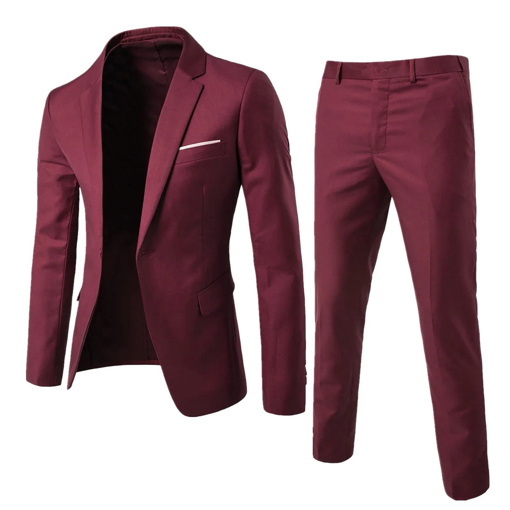 Mens Suit Set Two Piece Business Formal Wear Korean Slim Fit Groom Groomsmen Wedding Tuxedo