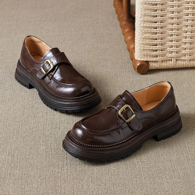 2026 New Women's Loafers Thick-soled, non-slip, buckle-up women shoes Round-toe formal dress shoes for spring and autumn female