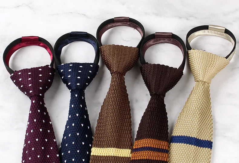 Wedding Ties For Man Fashion Black Neckties White Dress Shirts Collar Ties Gifts Zipper Knitting tie For Men Clothes Accessories