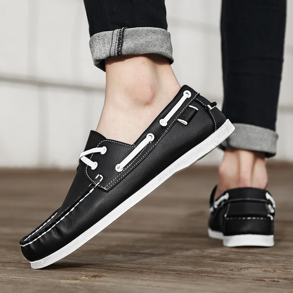 Men's Trendy Apron Toe Loafer Shoes, Slip On Comfy Non Slip For Outdoor Walking Traveling, Spring And Summer
