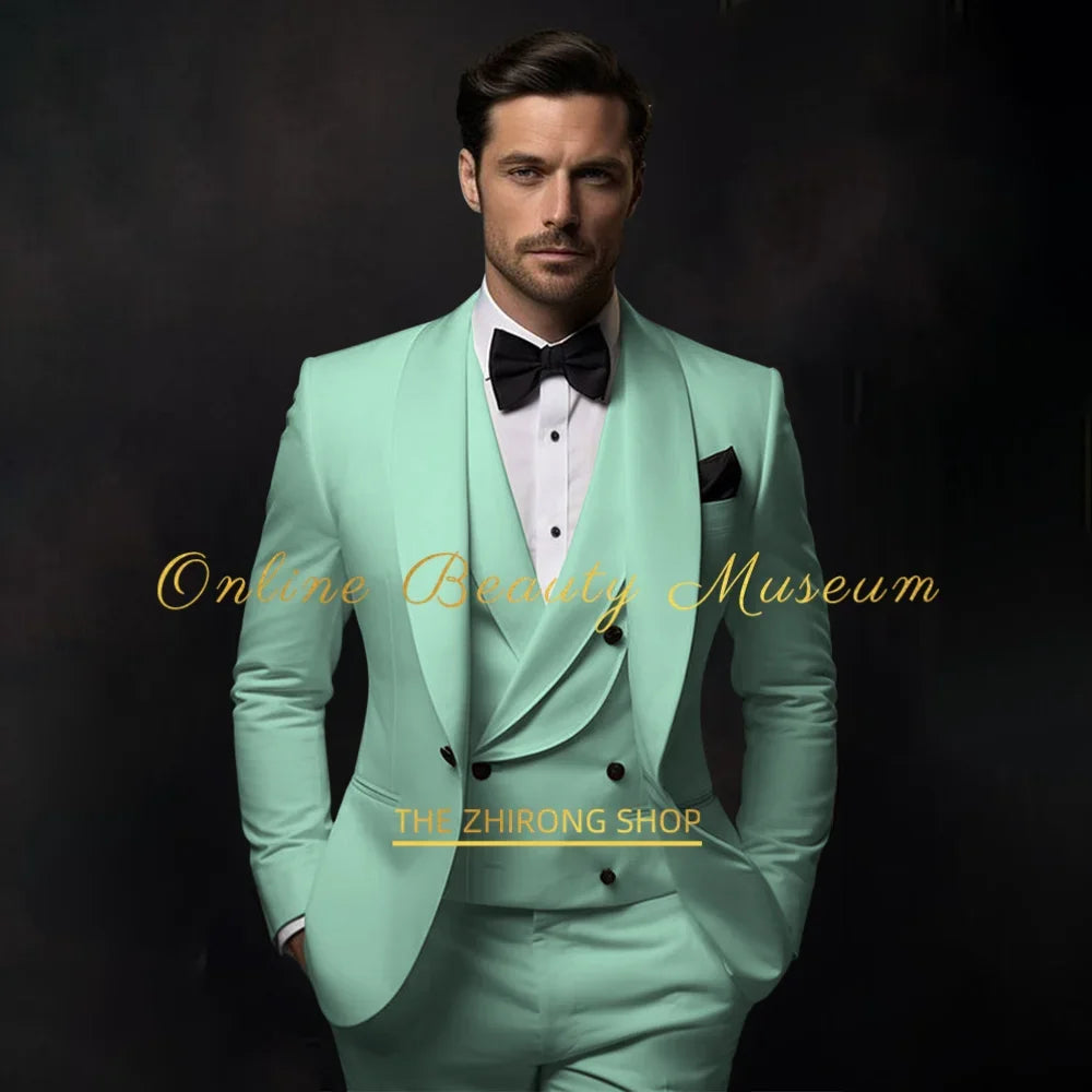 Elegant Ivory Tuxedo Suit for Men 3 piece set Jacket Vest Pants Classic Attire for Wedding Dating Host Prom Ball Party Dress