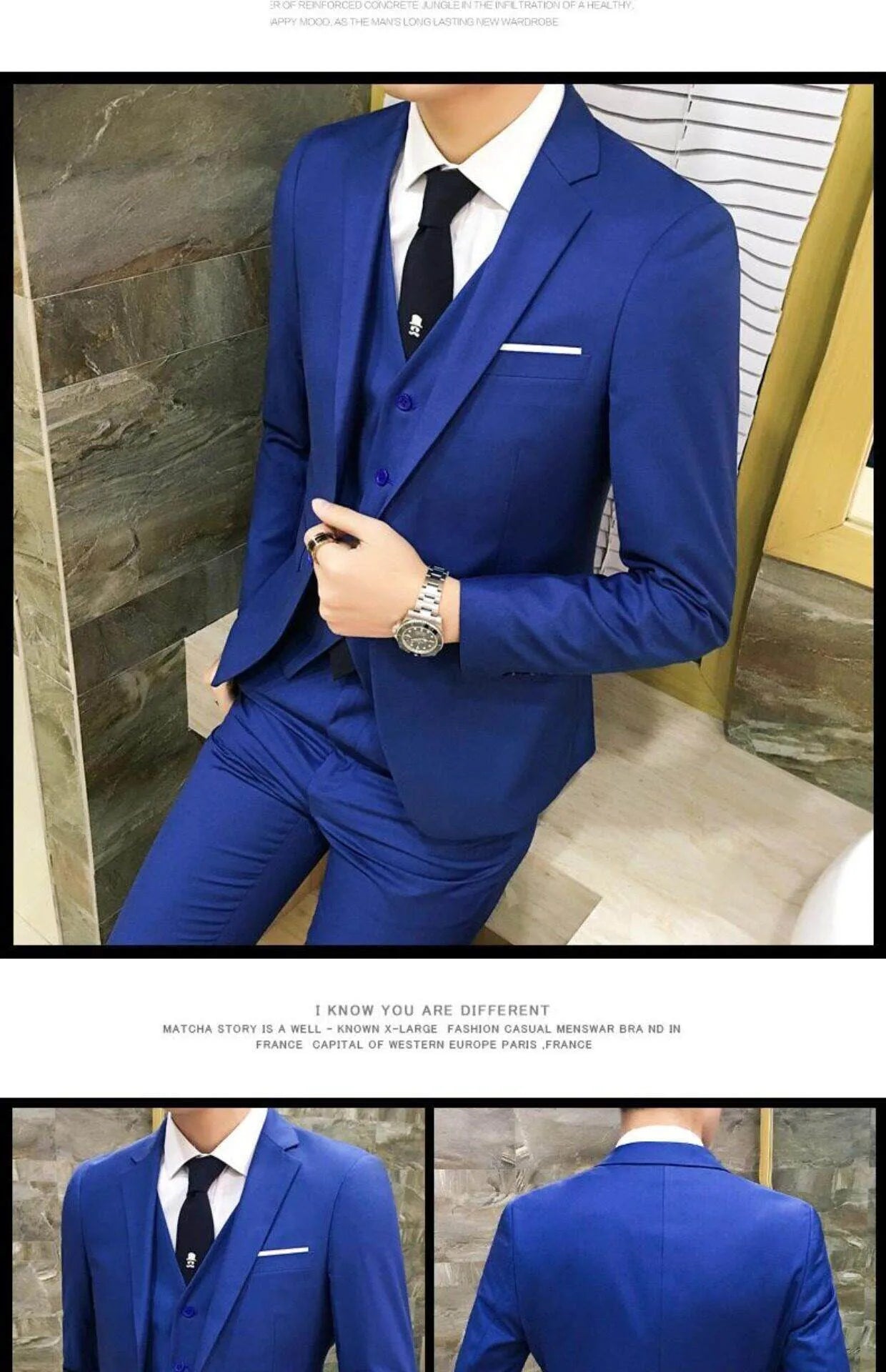 Men's Three-Piece Suit Set Business Formal Tailored Wedding Groomsmen Dress Spring Fashion Urban Polyester Blend Standard Fit