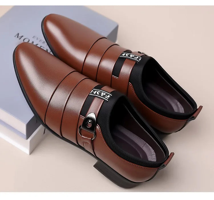 Classic Leather Shoes for Men Slip on Pointed Toe Oxfords Formal Wedding Party Office Business Casual Dress Shoes Men's Loafers