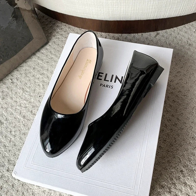 Women's Formal Uniform Shoes Spring Autumn Black Versatile Flat Shoes Women Causal Loafers Non-slip Ladies Ballet Leather Shoes
