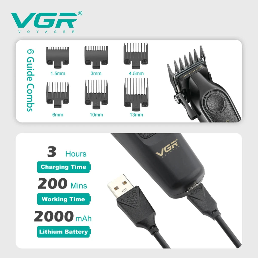 VGR V-197&995 high-end hair clipper two-piece set, metal leather body, electric push shear, LED digital display, oil head carvin