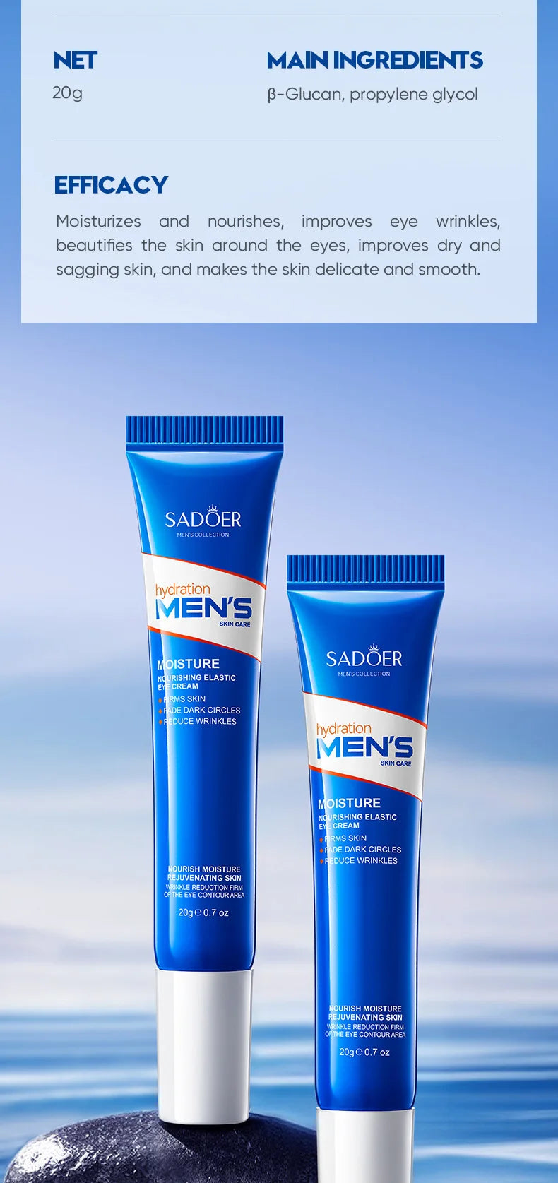 1/2pcs SADOER Men's Eye Cream Anti Dark Circles Removal Eye Bags Moisturizing Anti-Aging Anti-wrinkles Men Eyes Skin Care