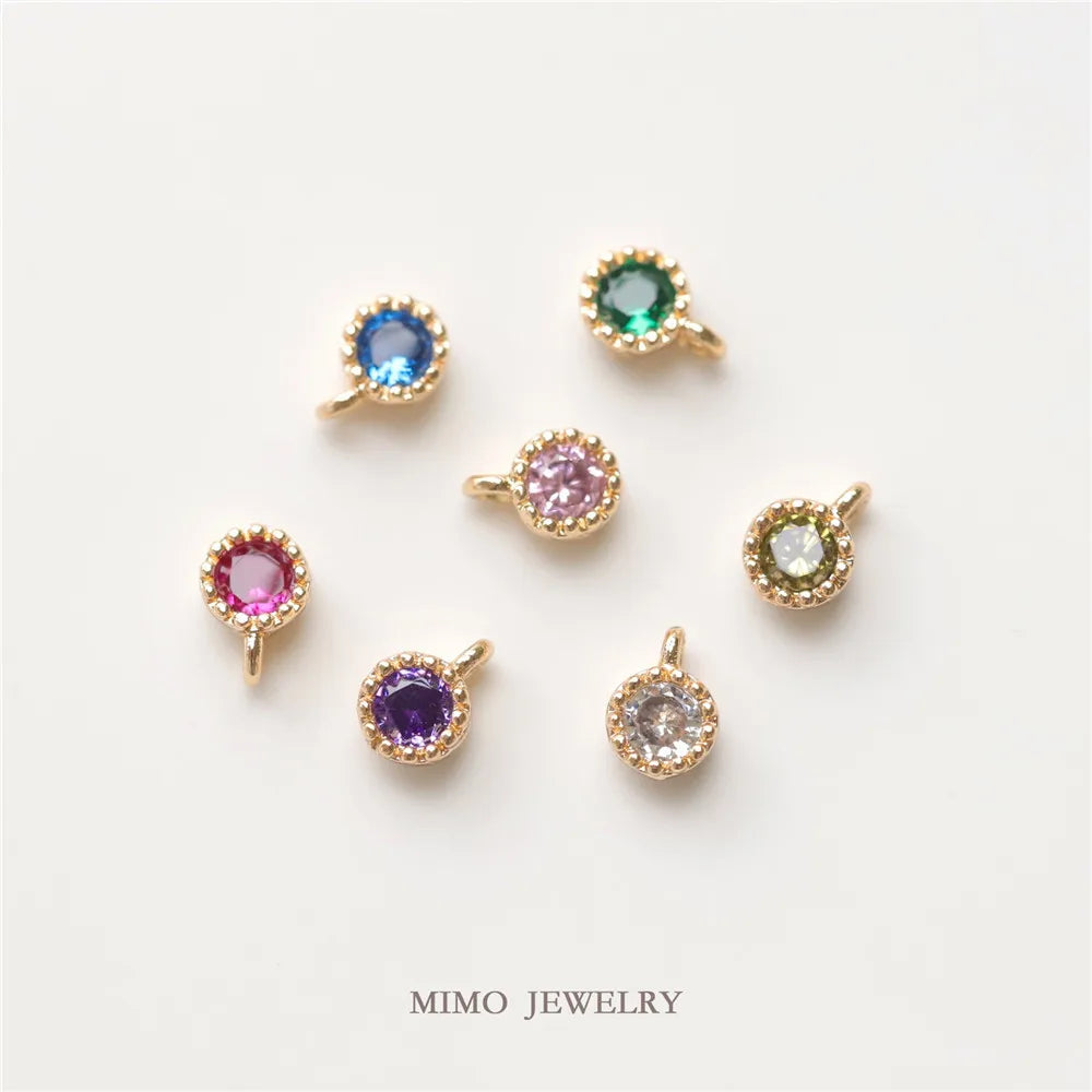 Color copper plated gold custom color mini round single zircon pendant DIY handcrafted accessories
