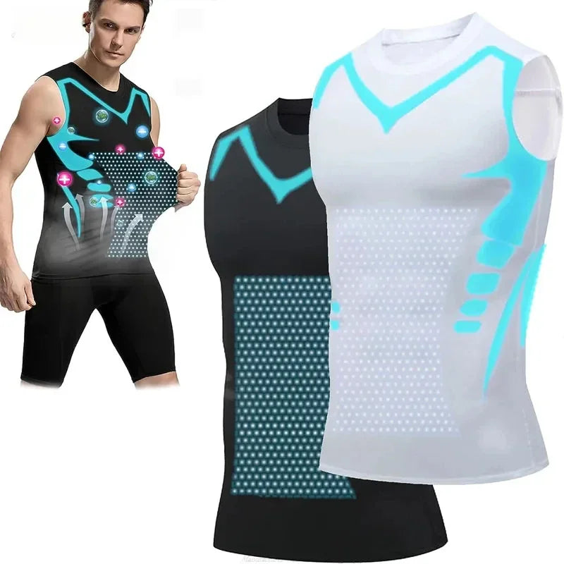 Men's Compression Shirt Tummy Control Muscle Support Quick-Dry Ice Silk Workout Vest Slimming Body Shaper Tank Top Gym Running