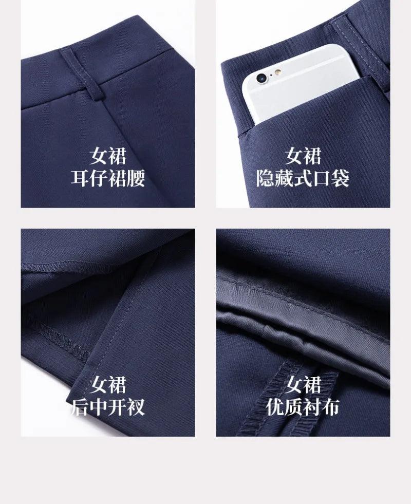 Men's Formal Business Suit Set Black Grey Blue Blazer Pants 2 Piece Work Wear For Office Sales Property 4S Store Staff
