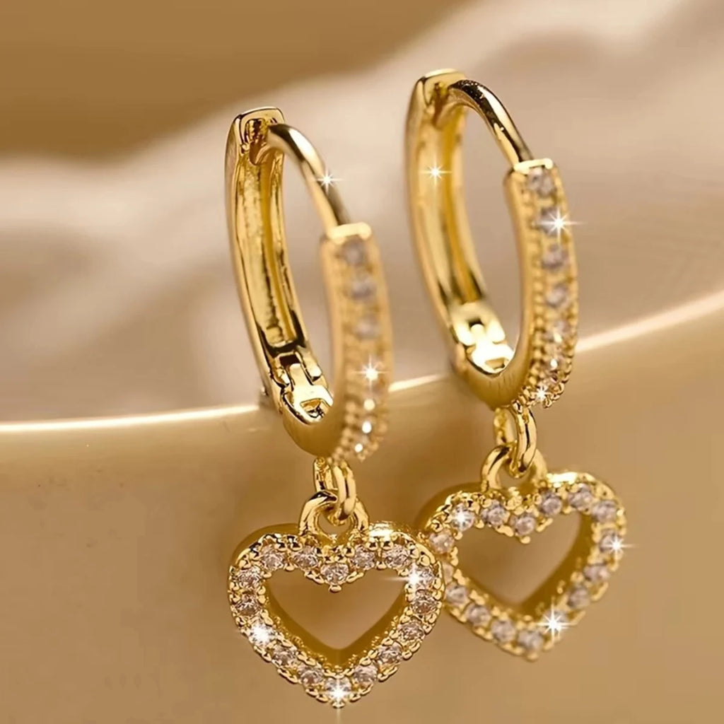 Europe and The United States Fashion Trend Love Drop Earrings Ladies Luxury Shining Inlaid Zirconia Wedding Jewelry