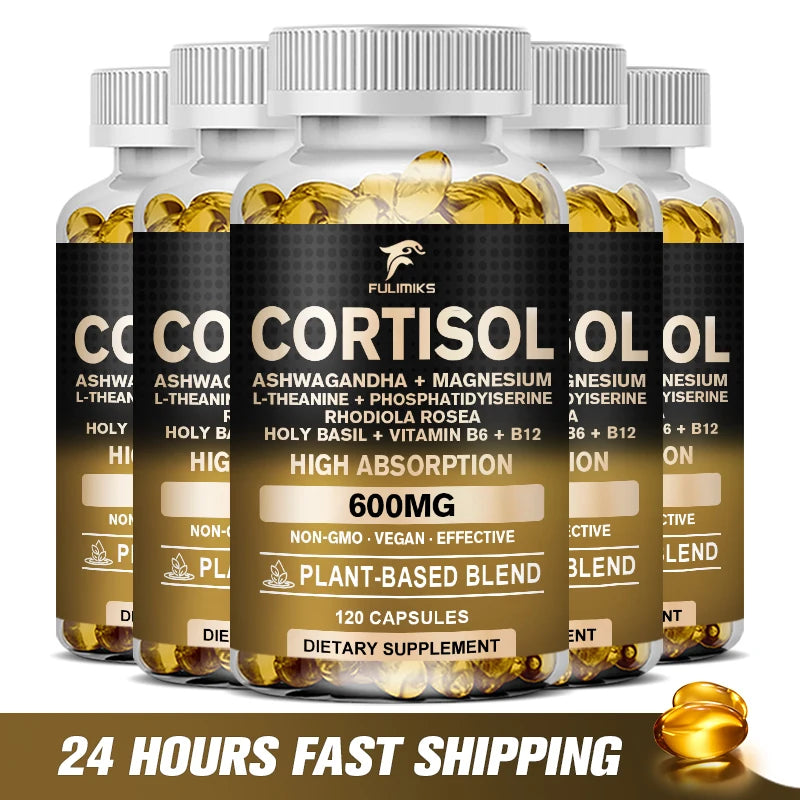 Cortisol Supplement, Hormone Balance, Magnesium, Ashwagandha, Rhodiola, L-Theanine, Vitamin B6 & B12, Mood, Focus, Sleep Support
