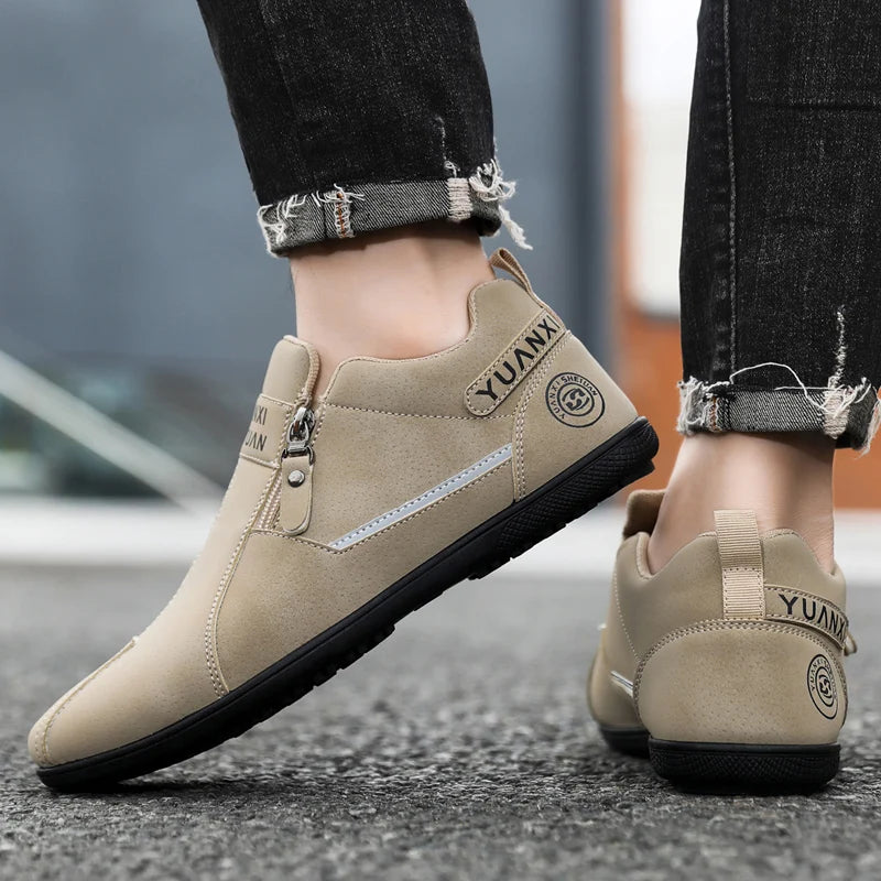 Mens Walking Shoes 2025 New Suede Leather Fashion Zipper Outdoor Hiking Shoes Anti Slip Wear-resistant Casual Sneakers for Men